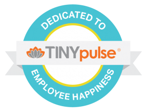graphic badge with text saying TINYpulse, dedicated to employee happiness