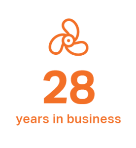 orange graphic saying 28 years in business