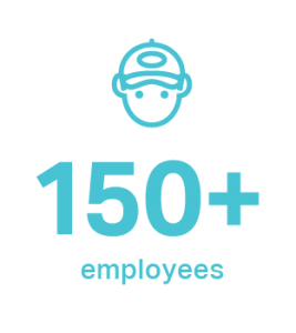 teal graphic saying 150+ employees