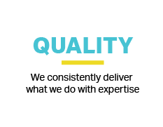 Teal quality graphic with text that says we consistently deliver what we do with expertise