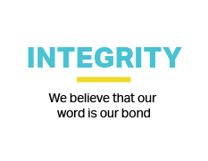 Teal integrity graphic with text that says we believe that our word is our bond